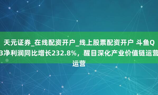 天元证券_在线配资开户_线上股票配资开户 斗鱼Q3净利润同比增长232.8%，醒目深化产业价值链运营