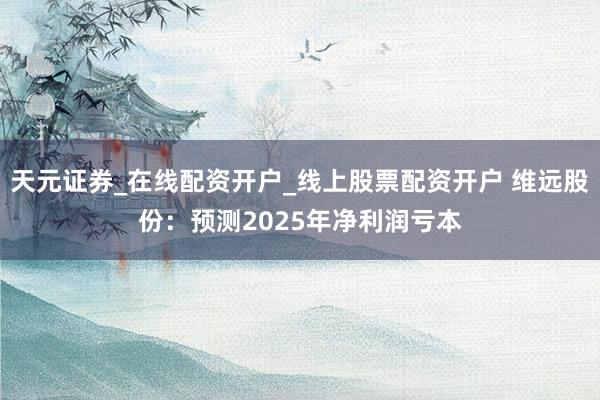 天元证券_在线配资开户_线上股票配资开户 维远股份：预测2025年净利润亏本