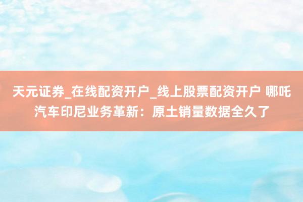 天元证券_在线配资开户_线上股票配资开户 哪吒汽车印尼业务革新：原土销量数据全久了