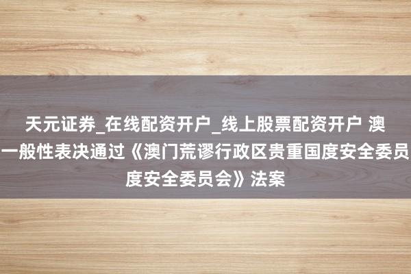 天元证券_在线配资开户_线上股票配资开户 澳门立法会一般性表决通过《澳门荒谬行政区贵重国度安全委员会》法案